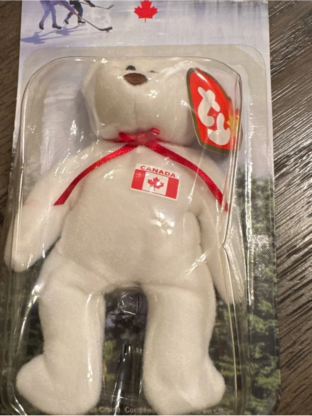 Ty White Plush Bear with Red Ribbon and Canada Patch vintage